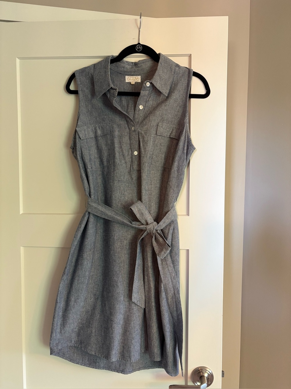 Mud Pie Sleeveless Button-Front Shirt Dress with Tie Waist Sz L